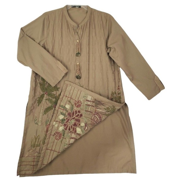 Limelight ~Woman Size L~ Brown Kurta Embroidered Dress Tunic Long Sleeve. - Picture 7 of 12
